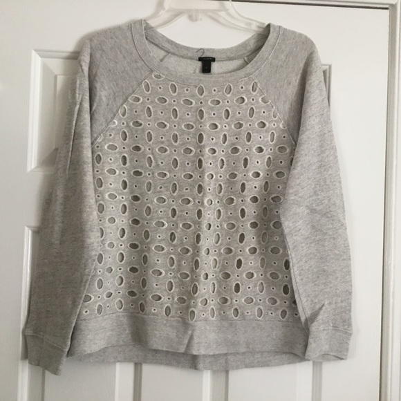 J CREW oatmeal cutout eyelet sweatshirt M - Picture 2 of 6
